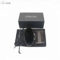 Amazon Hot Sell Boar Bristle Beard Brush and Black Comb Set with Barber Scissors for Beard Grooming Kit